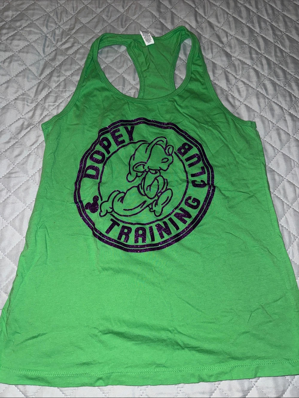 Bella Canvas Green Racerback Tank with Purple Glitter 'Dopey' Graphic